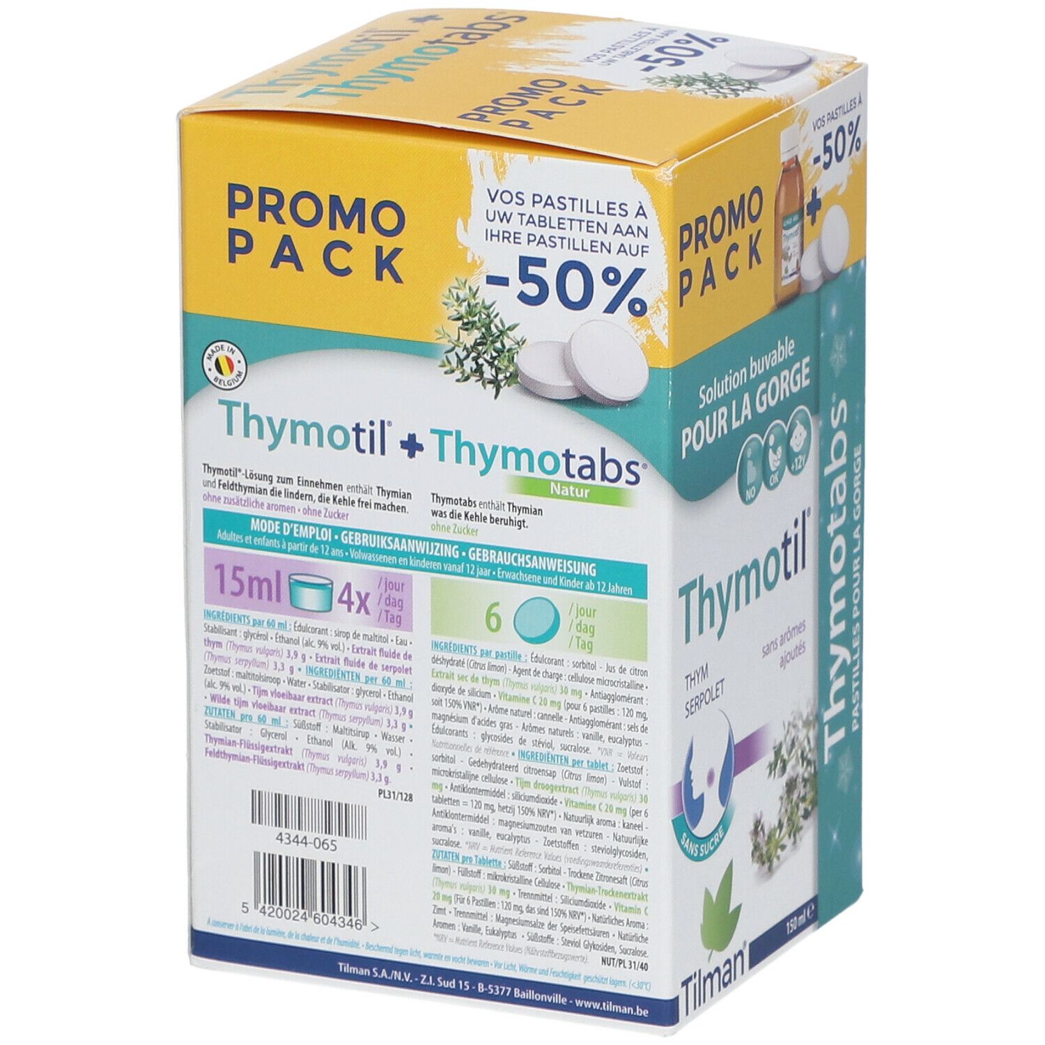 Thymotil Sirop pour la Gorge + Thymotabs Goût Naturel
