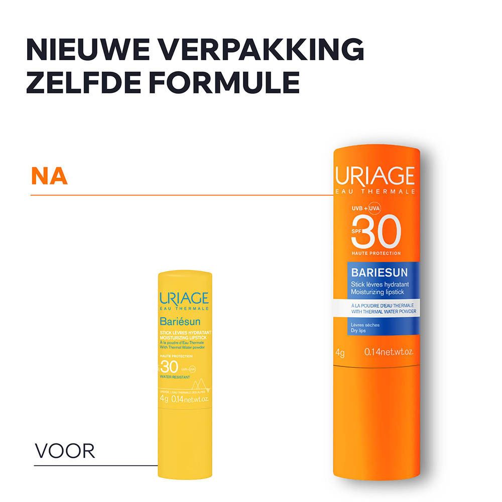 Vergelijking. Voor/Na. Lippenstift in gele en oranje verpakking.