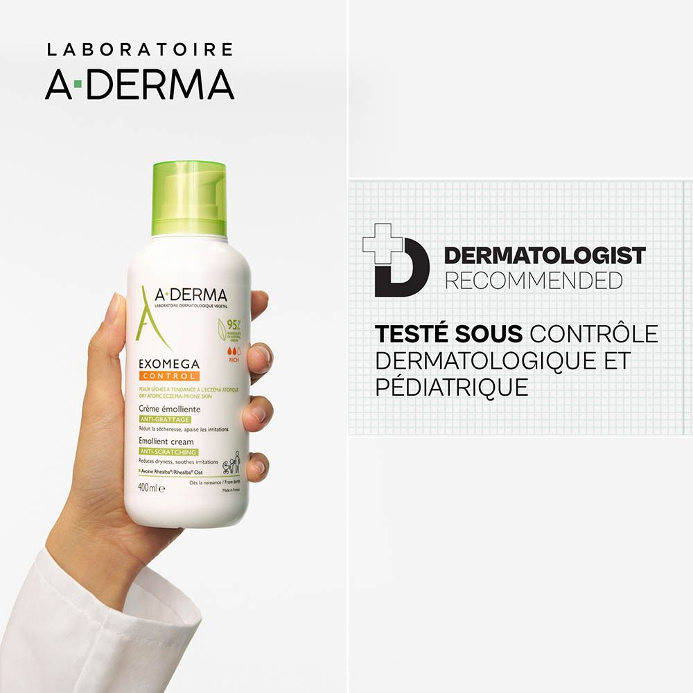 Gros plan sur les ingrédients. Texte: + Rhealba® Avoine, cible les protéines essentielles de la peau.