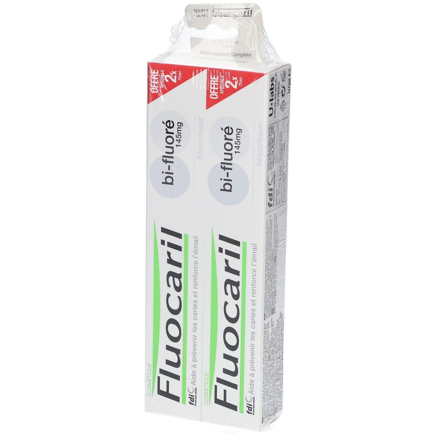 Fluocaril Dentifrice Blancheur Bi-Fluoré 145mg DUO + Brosse à Dents GRATUIT