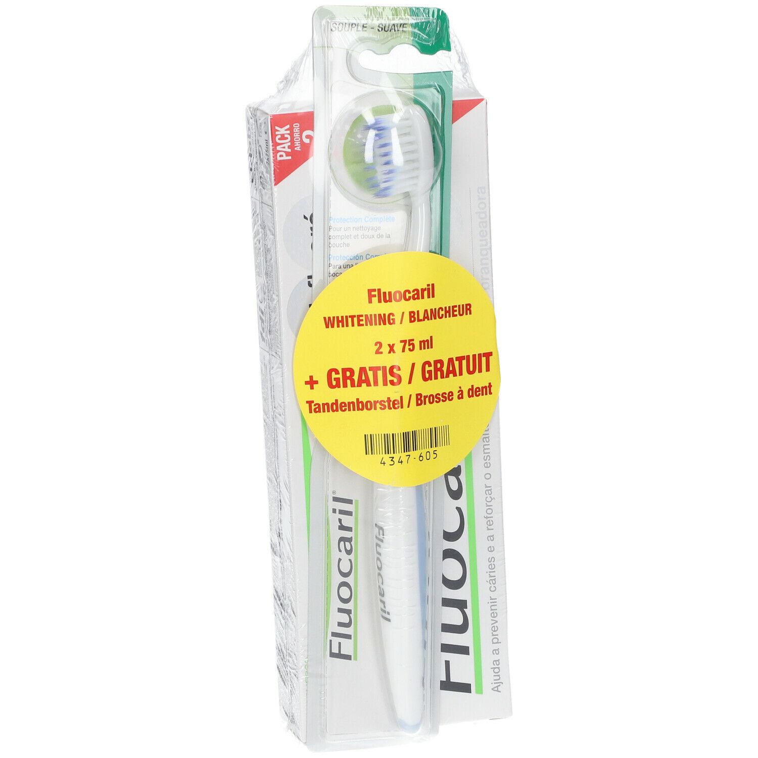 Fluocaril Dentifrice Blancheur Bi-Fluoré 145mg DUO + Brosse à Dents GRATUIT