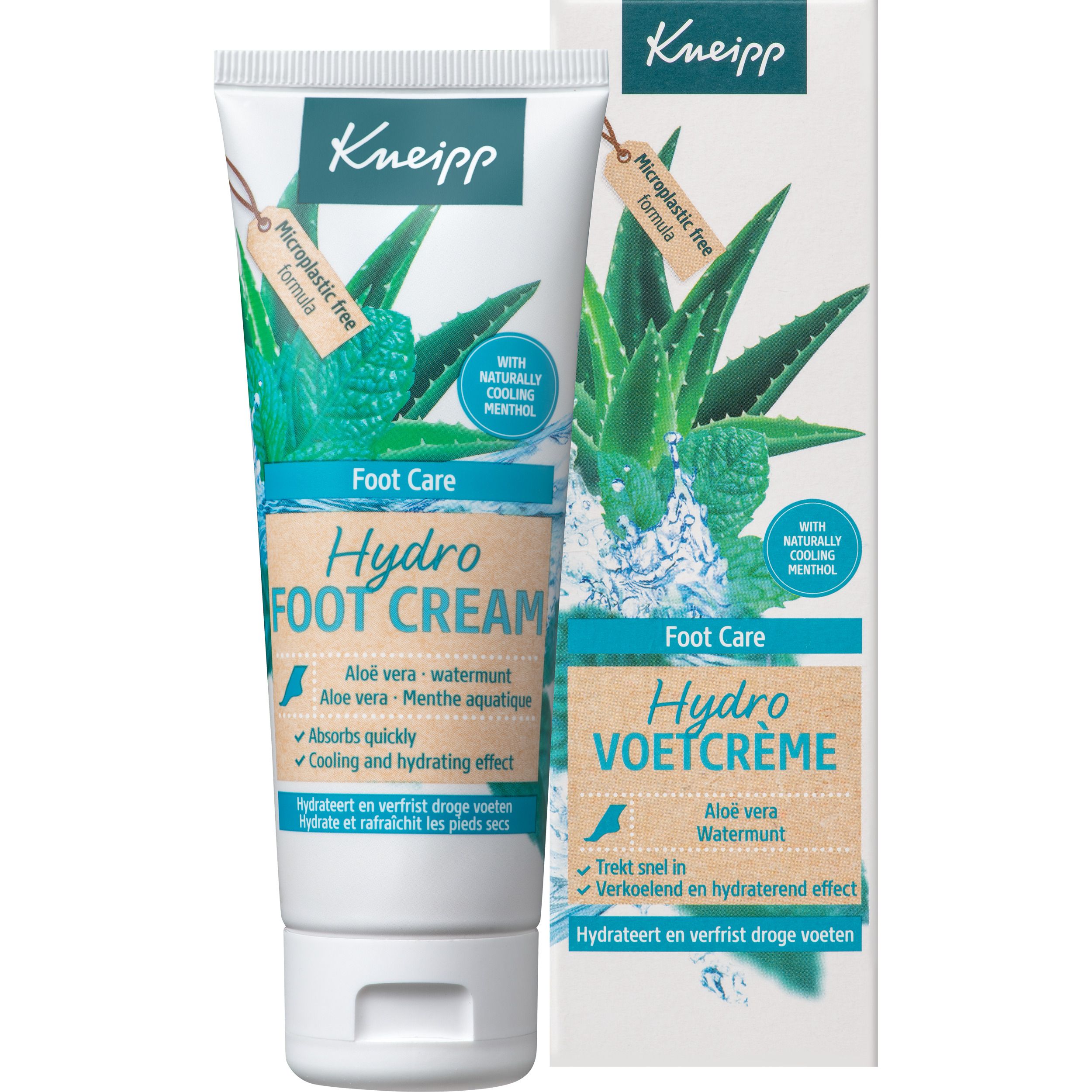 Kneipp Hydro Voetcrème tube. Aloë vera, watermunt. Microplastic-vrij. Met natuurlijk verkoelende menthol.