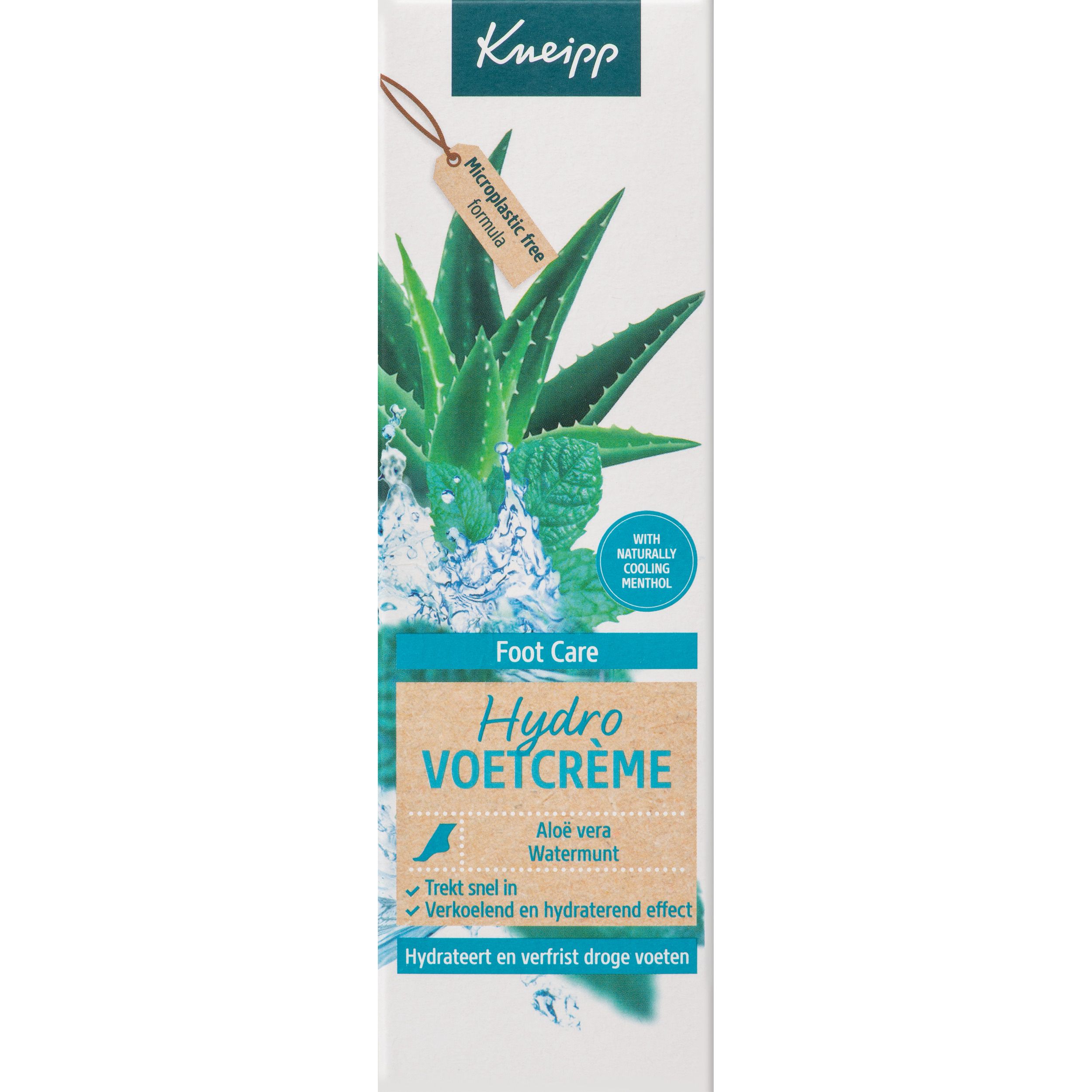 Tube de crème pour les pieds Kneipp Hydro. Aloe vera, menthe aquatique. Sans microplastique. Menthol rafraîchissant.