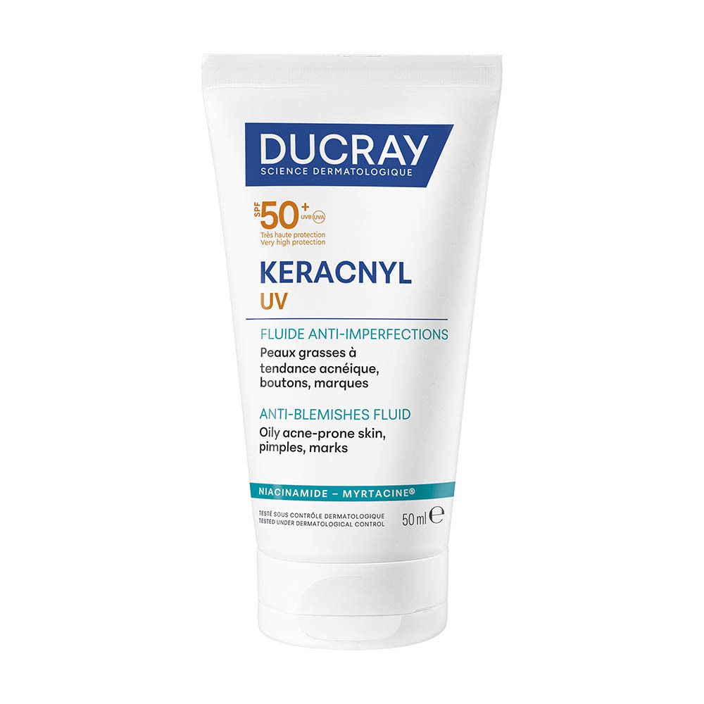 Tube fluide anti-imperfections Ducray Keracnyl UV, 50ml. Avec SPF 50+.