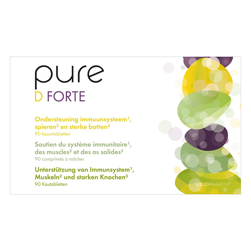 Boîte blanche pure D FORTE. Informations produit en français et néerlandais.
