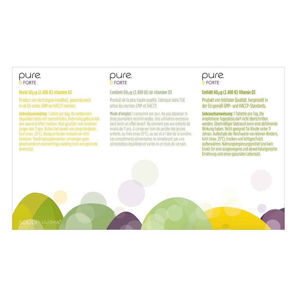 Witte doos pure D FORTE. Zijaanzicht met productinfo.