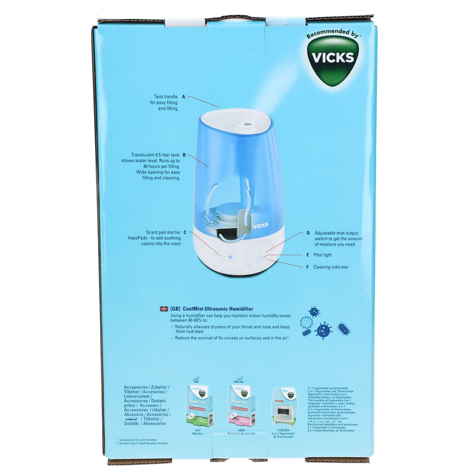 Vicks Luchtbevochtiger Ultrasoon Koele Mist VUL565E4