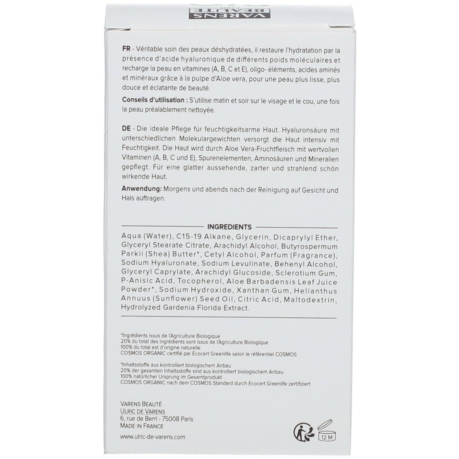 Varens Beauté Moisturizer Hyaluronic Acid & Aloe Vera Bio