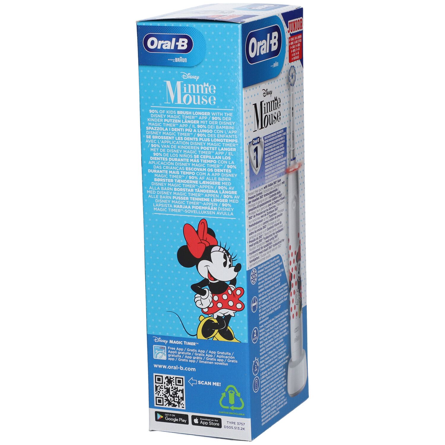 Oral-B Junior D505 Brosse À Dents Électrique Minnie Mouse Blanche