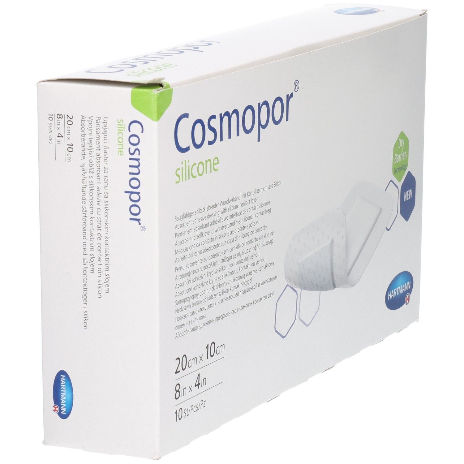 Cosmopor Silicone wondverband, 20cm x 10cm, 10 stuks.