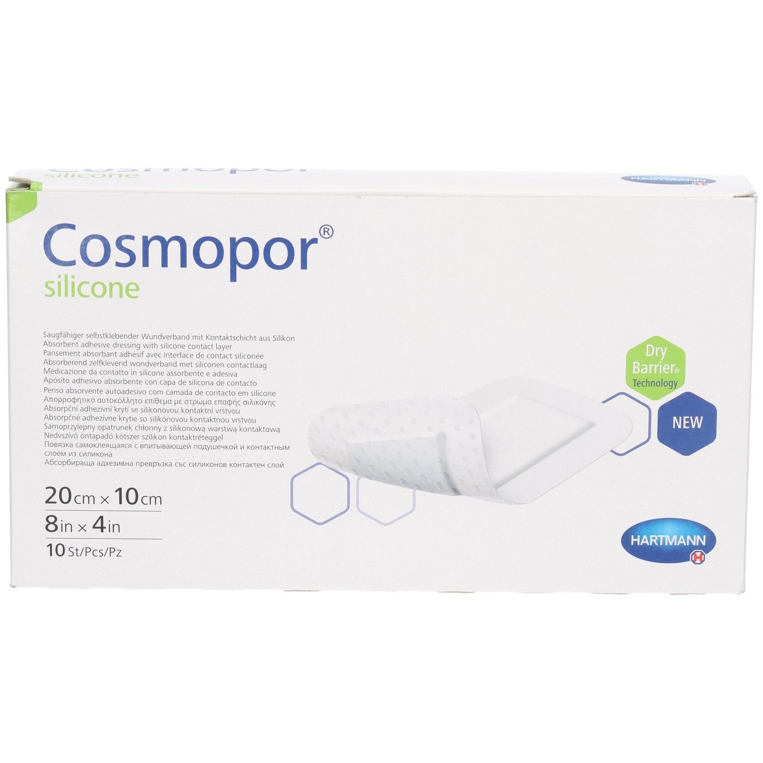 Cosmopor Silicone wondverband, 20cm x 10cm, 10 stuks. Hartmann.