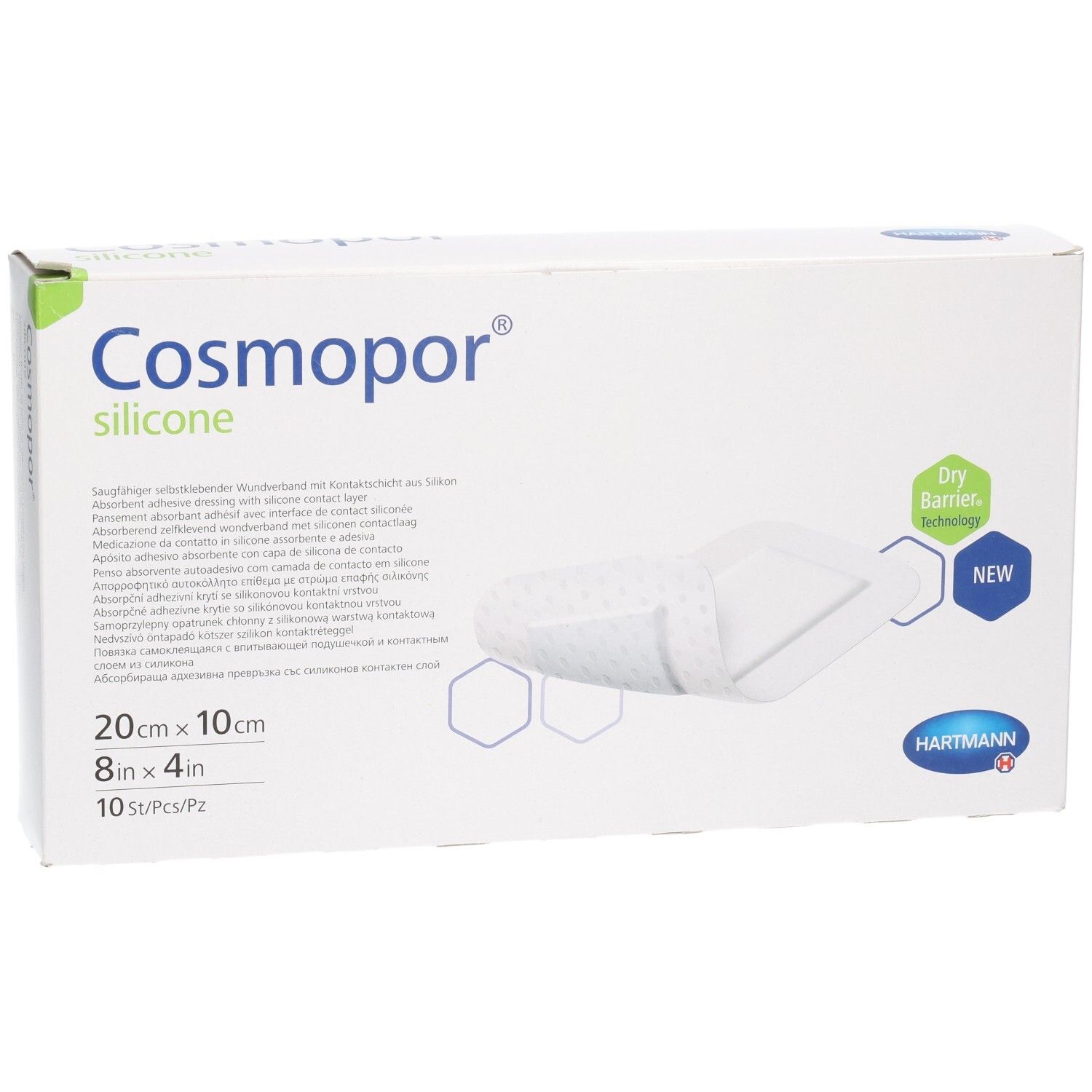 Cosmopor silicone wondcompress, 20x10cm, 10 stuks