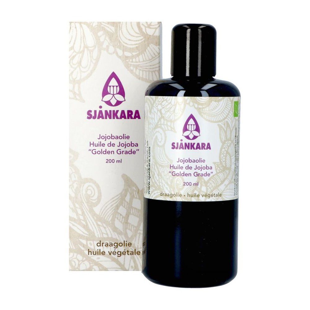 Productfles en verpakking. Fles met zwarte dop. Verpakking met productnaam, merk en logo.