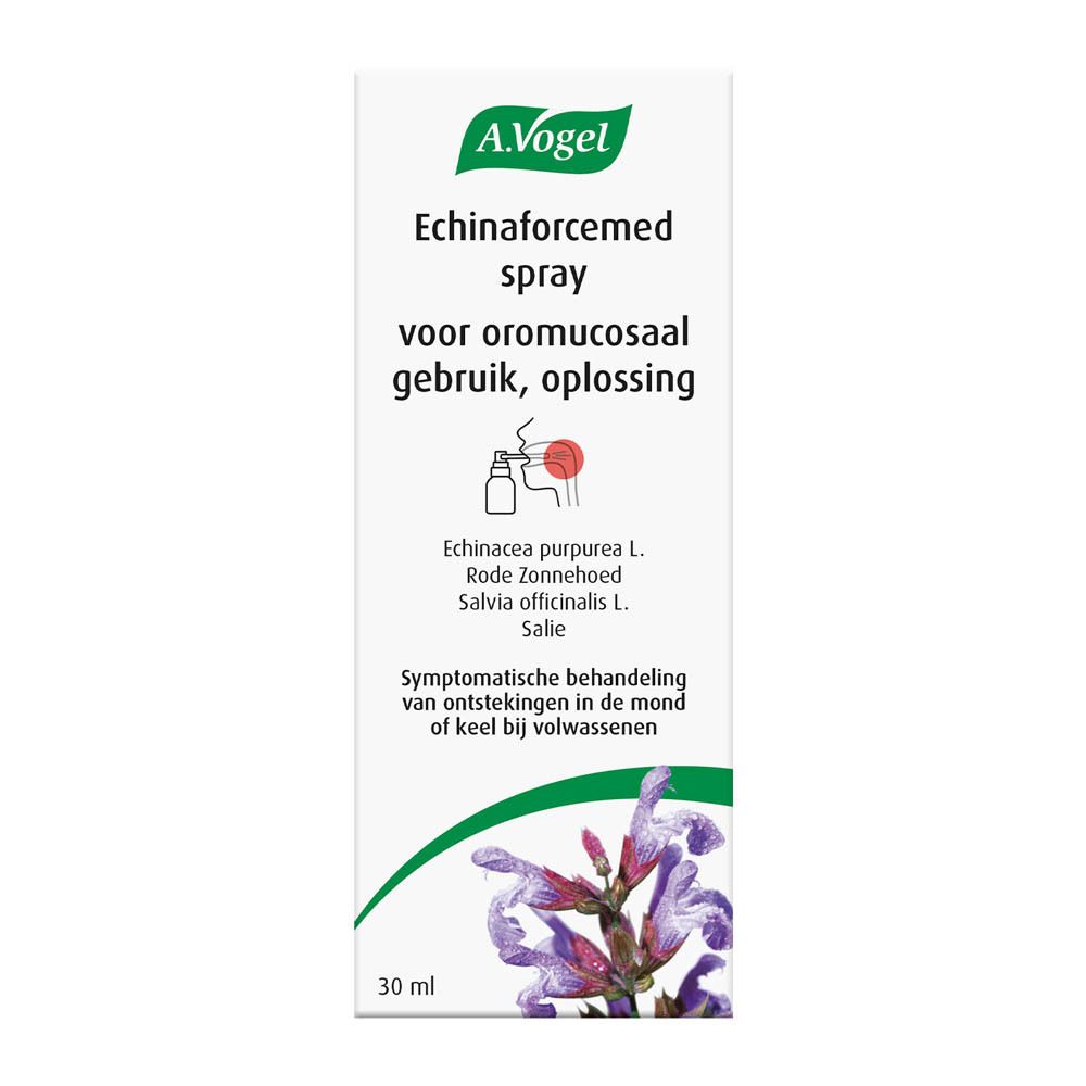 A. Vogel Echinaforcemed Spray. Verpakking met productinformatie. Tekst in het Nederlands.
