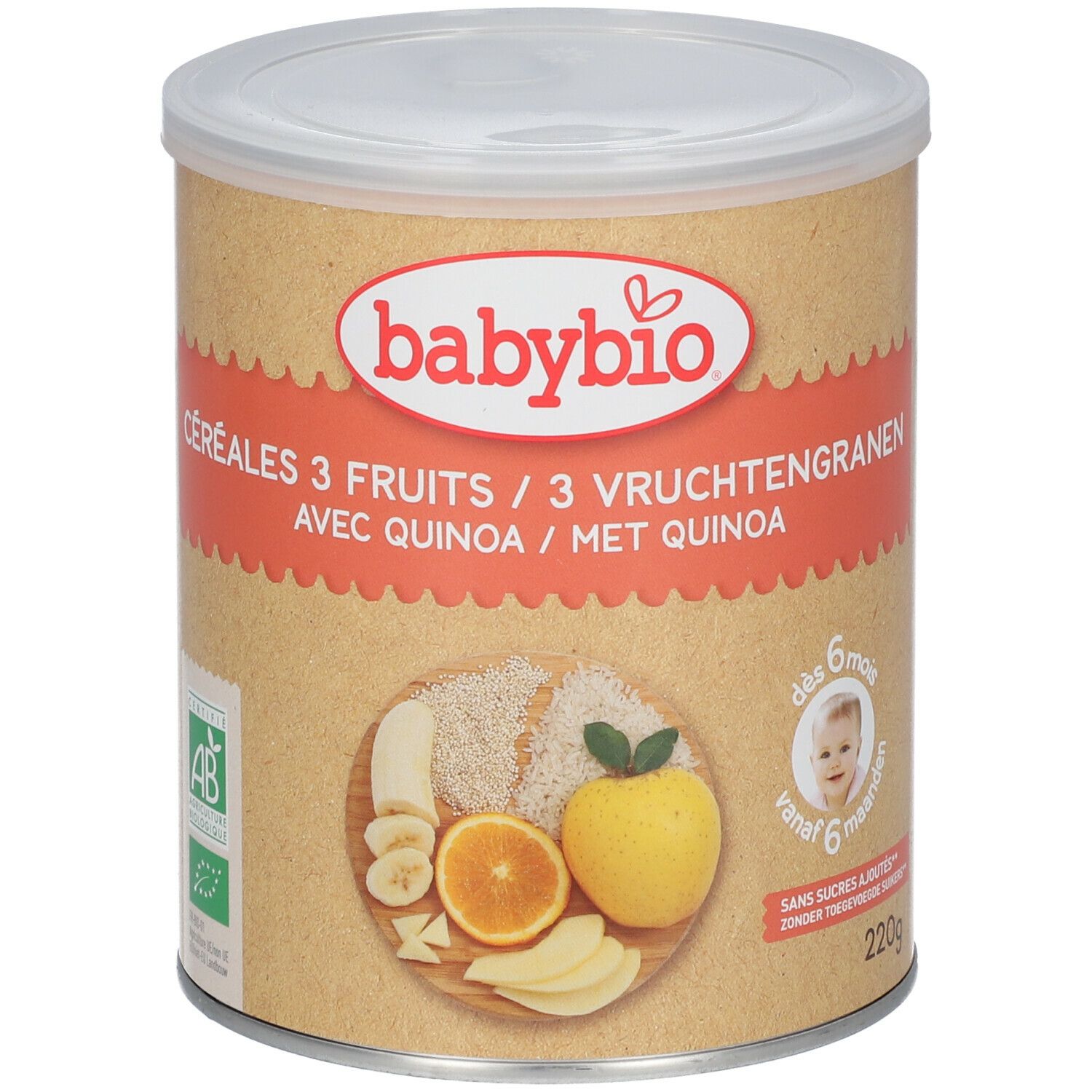 Babybio Céréales Biologiques aux 3 Fruits avec Quinoa - Alimentation Biologique pour Bébé - Céréales pour Bébé - dès 6 Mois