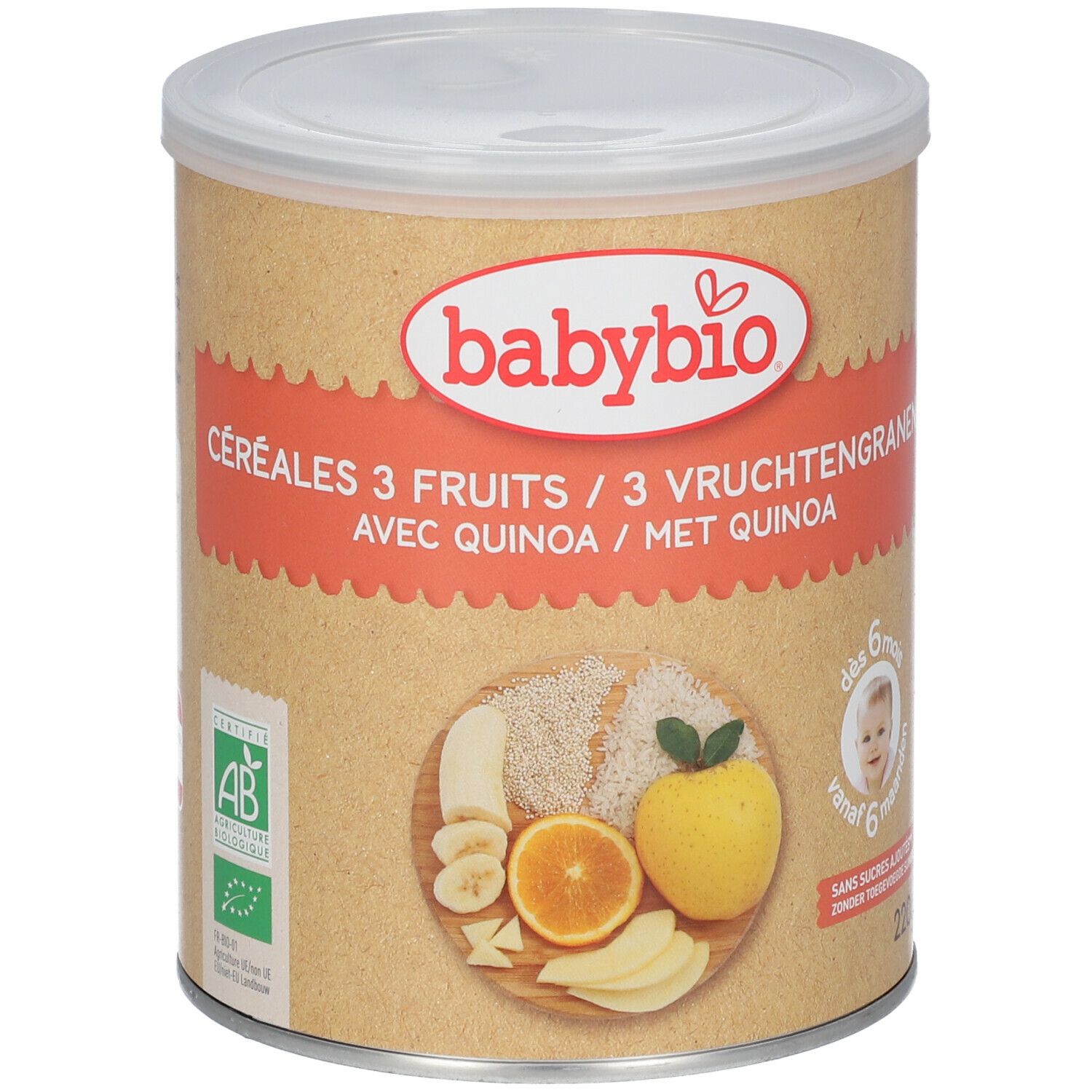 Babybio Céréales Biologiques aux 3 Fruits avec Quinoa - Alimentation Biologique pour Bébé - Céréales pour Bébé - dès 6 Mois