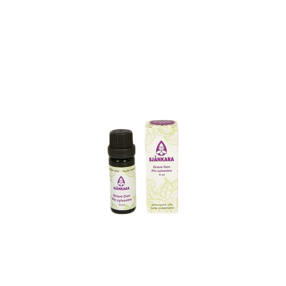 Bruine glazen fles en verpakking. Fles met etiket. Verpakking met logo en productnaam. 11 ml.