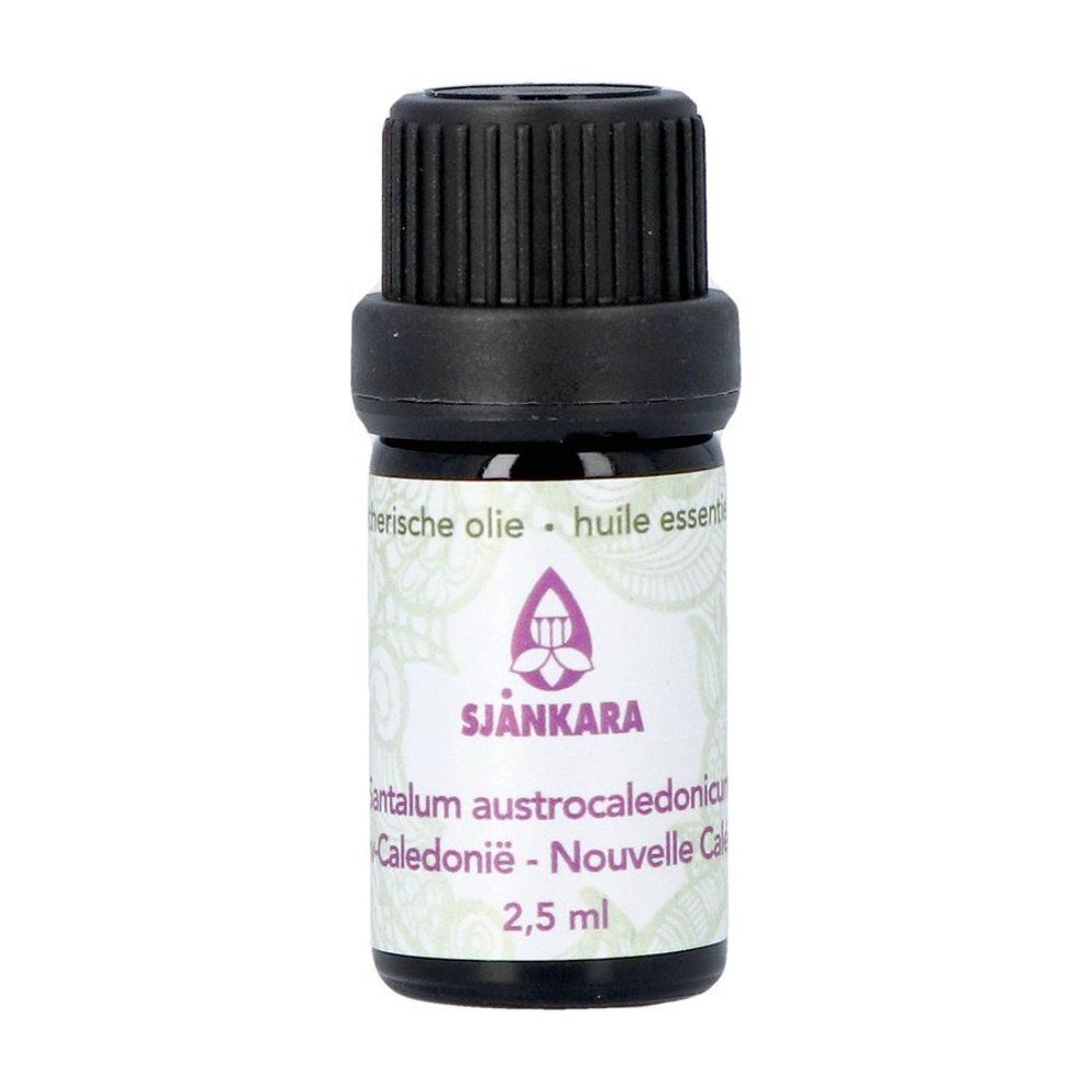 Kleine bruine glazen fles met zwarte dop. Opschrift: Sjankara, 2,5 ml.