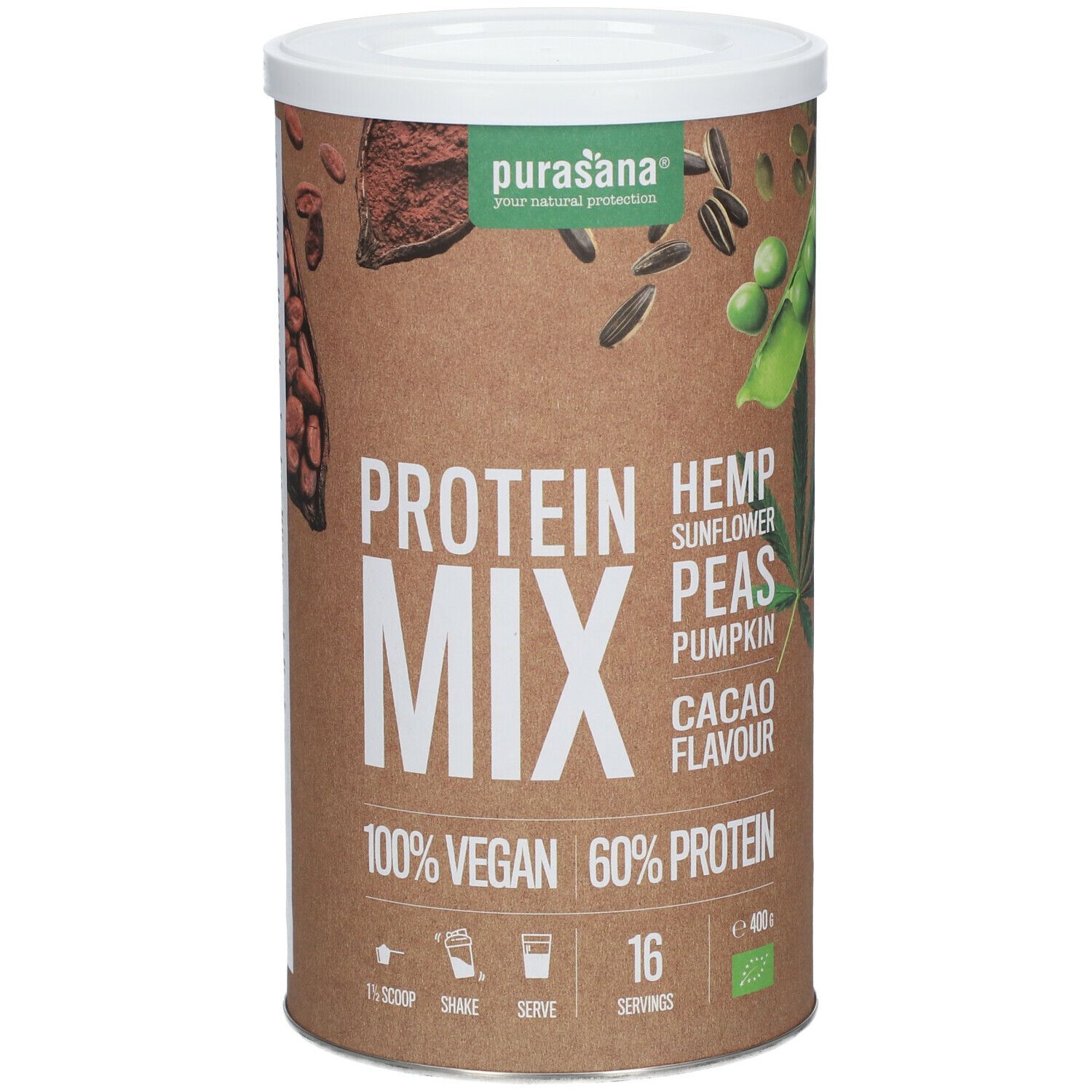 Purasana® Vegan Protein Mix Bio Hemp Sunflower Peas Pumpkin Cacao