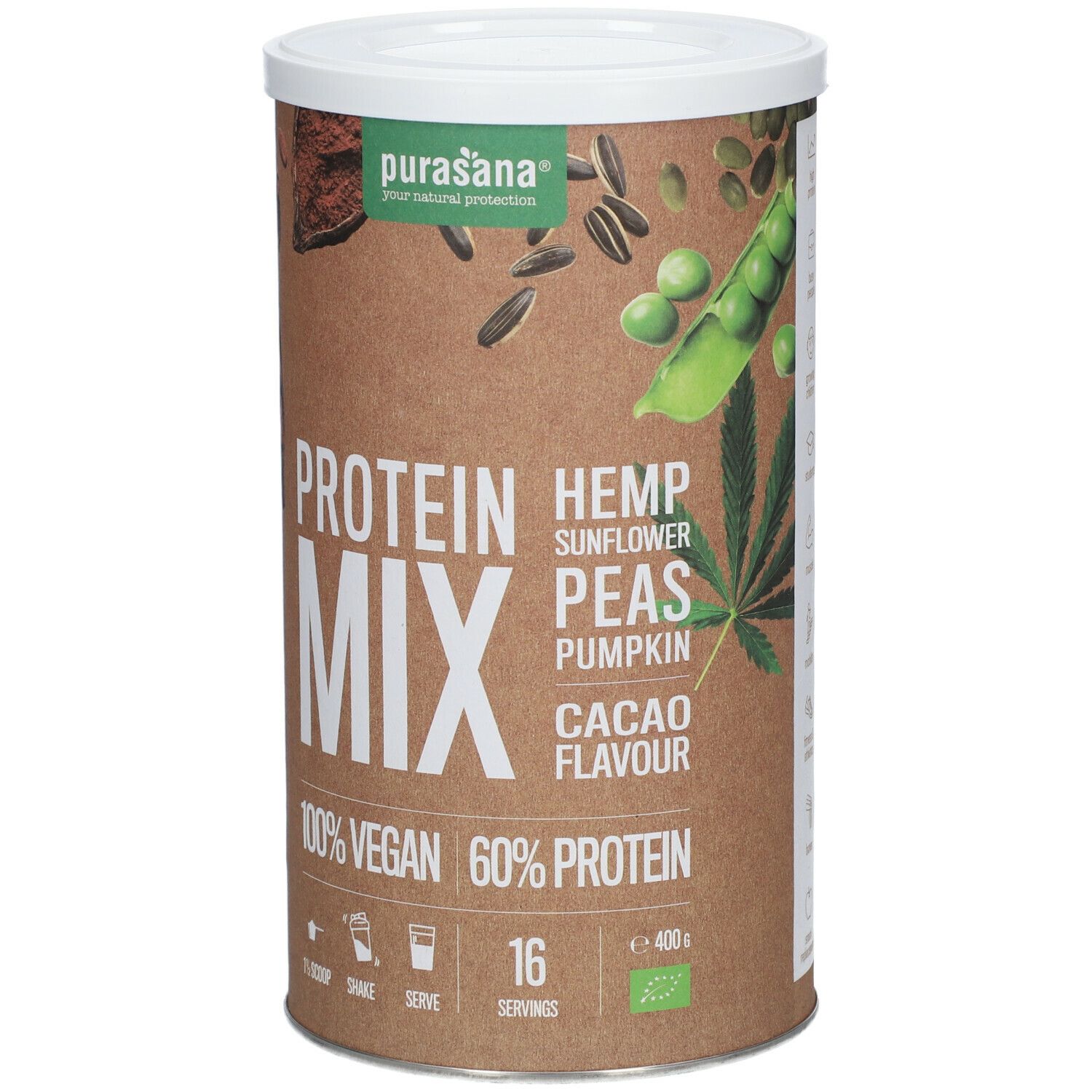 Purasana® Vegan Protein Mix Bio Hemp Sunflower Peas Pumpkin Cacao