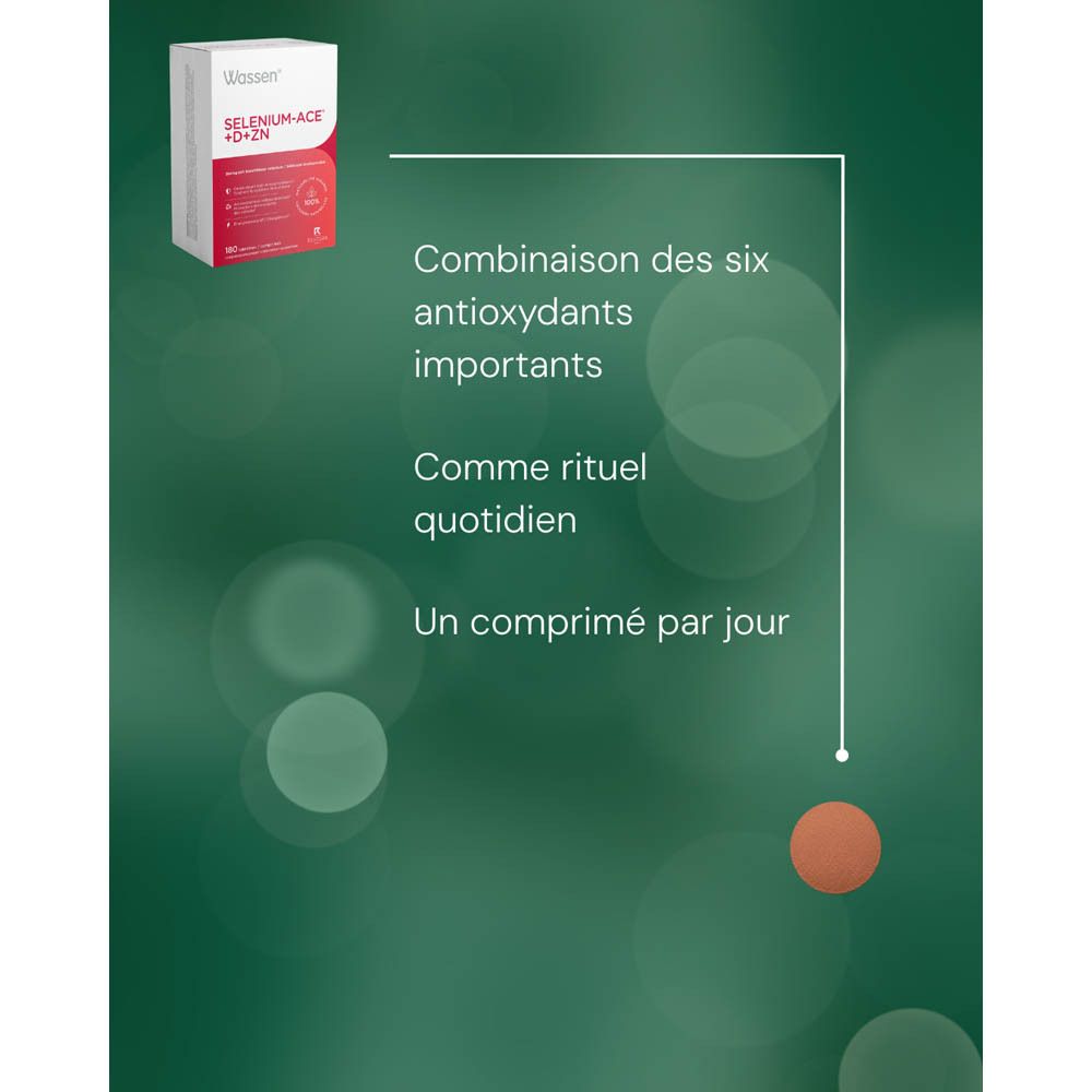 Emballage Wassen Selenium-ACE+D+ZN, verso avec liste des ingrédients.
