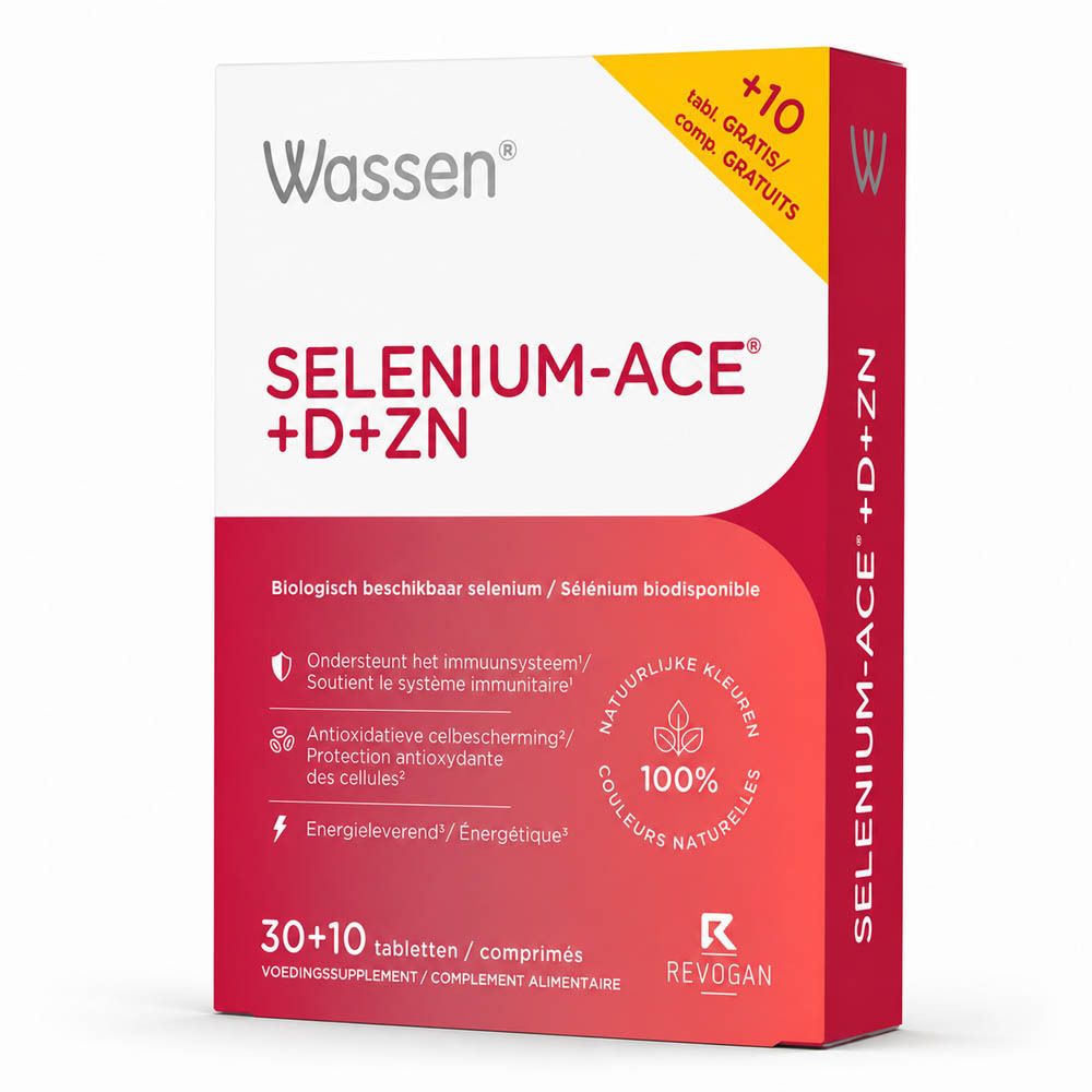 Emballage Wassen SELENIUM-ACE +D+ZN, 30+10 comprimés. Soutient le système immunitaire, la défense antioxydante, l'énergie.
