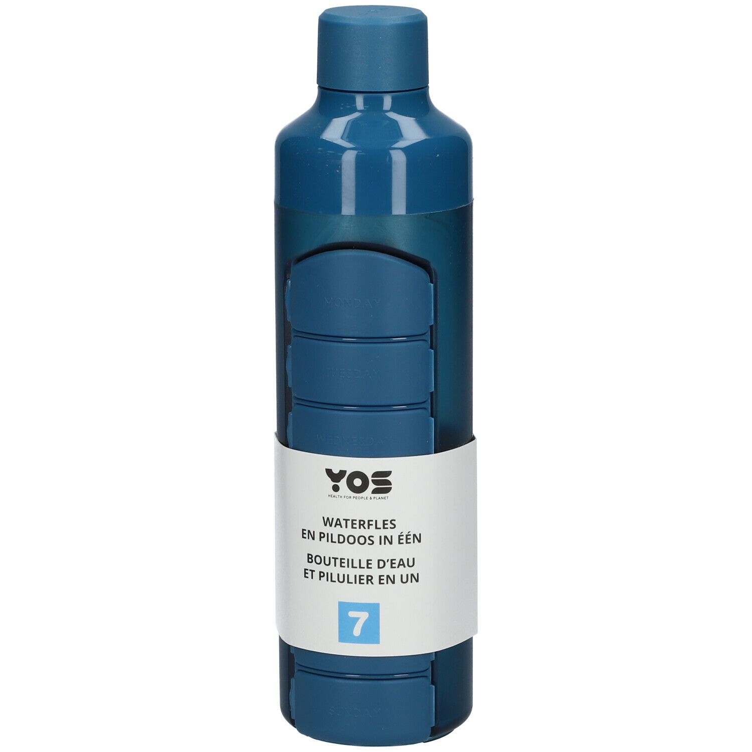 YOS Water Bottle & Pill Box Weekly Bold Blue