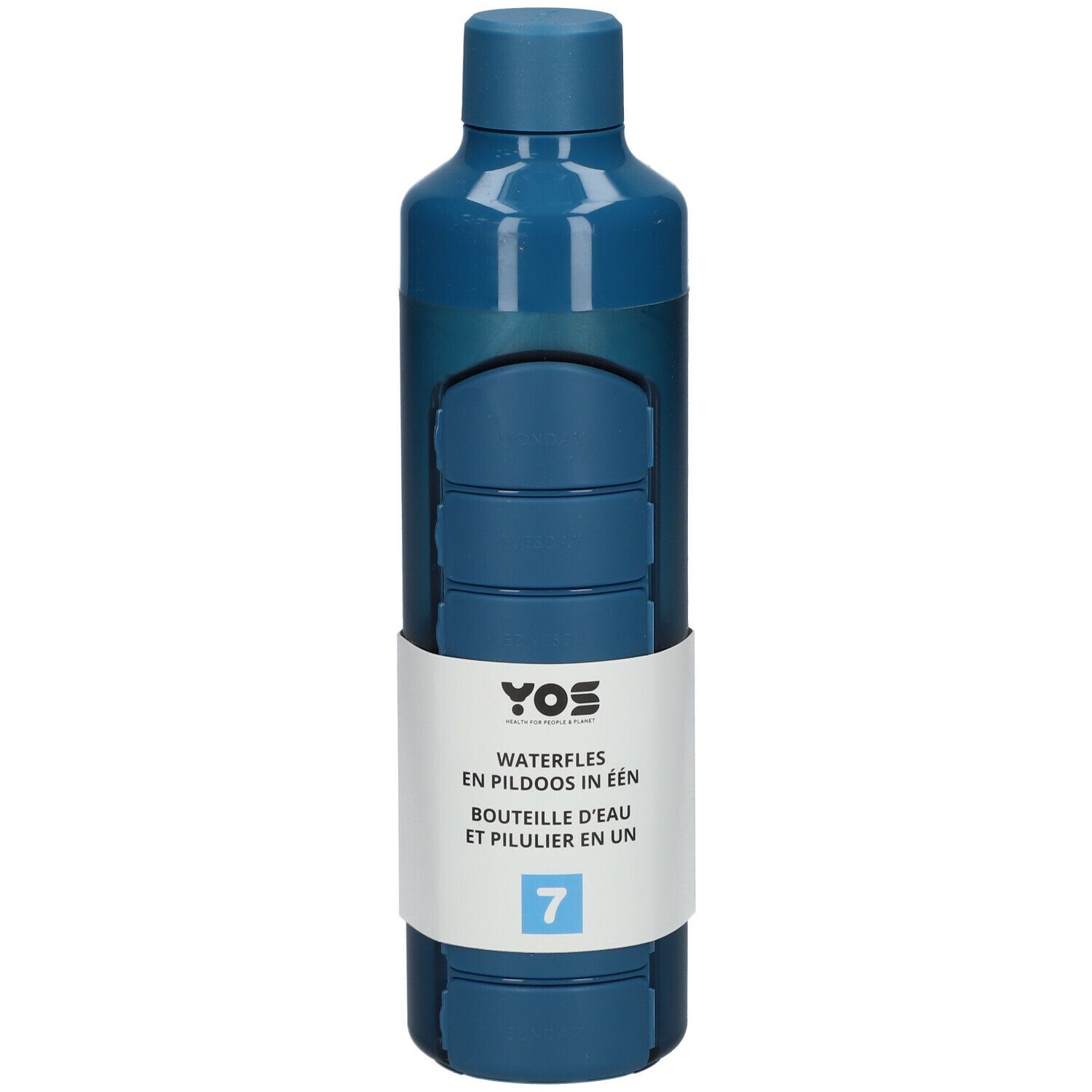 YOS Water Bottle & Pill Box Weekly Bold Blue