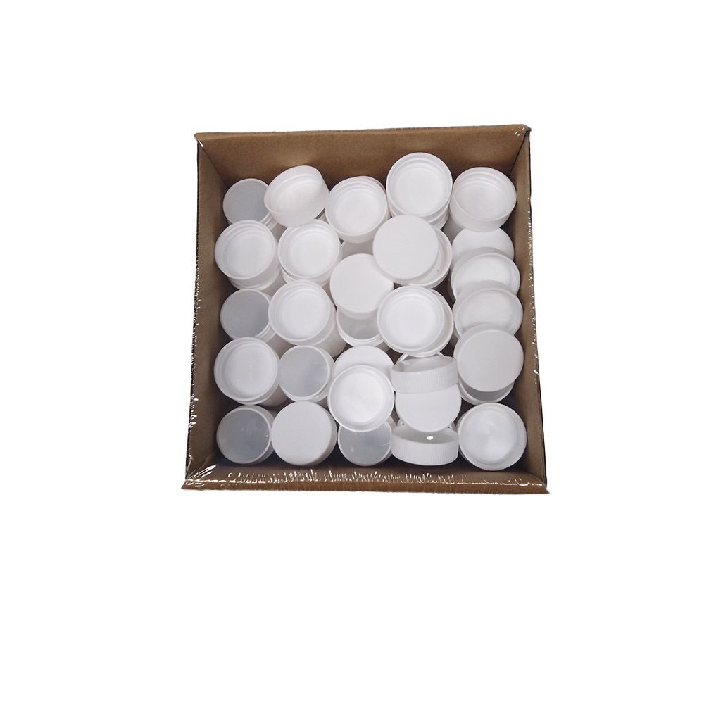 Boîte en carton avec couvercles à visser blancs. Forme ronde. Plusieurs couvercles.