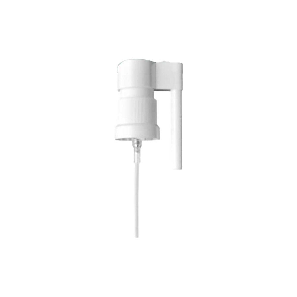 Tête de pulvérisation blanche avec tube plongeur. La tête est cylindrique et comporte une partie coudée.