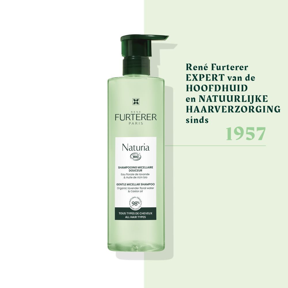 Achterkant van de shampoo fles. Tekst in het Nederlands. Met bio-certificering.