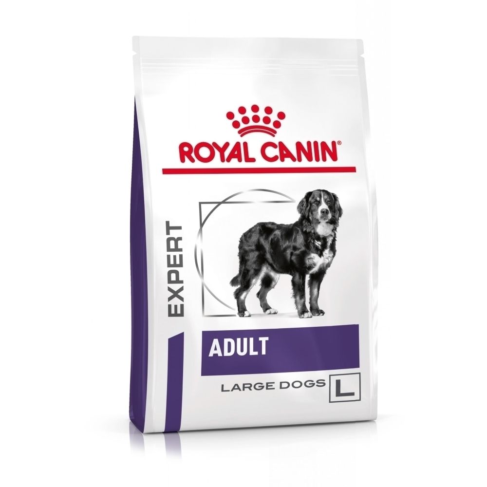 Sac de nourriture Royal Canin Expert Adult Large Dogs avec image de chien.