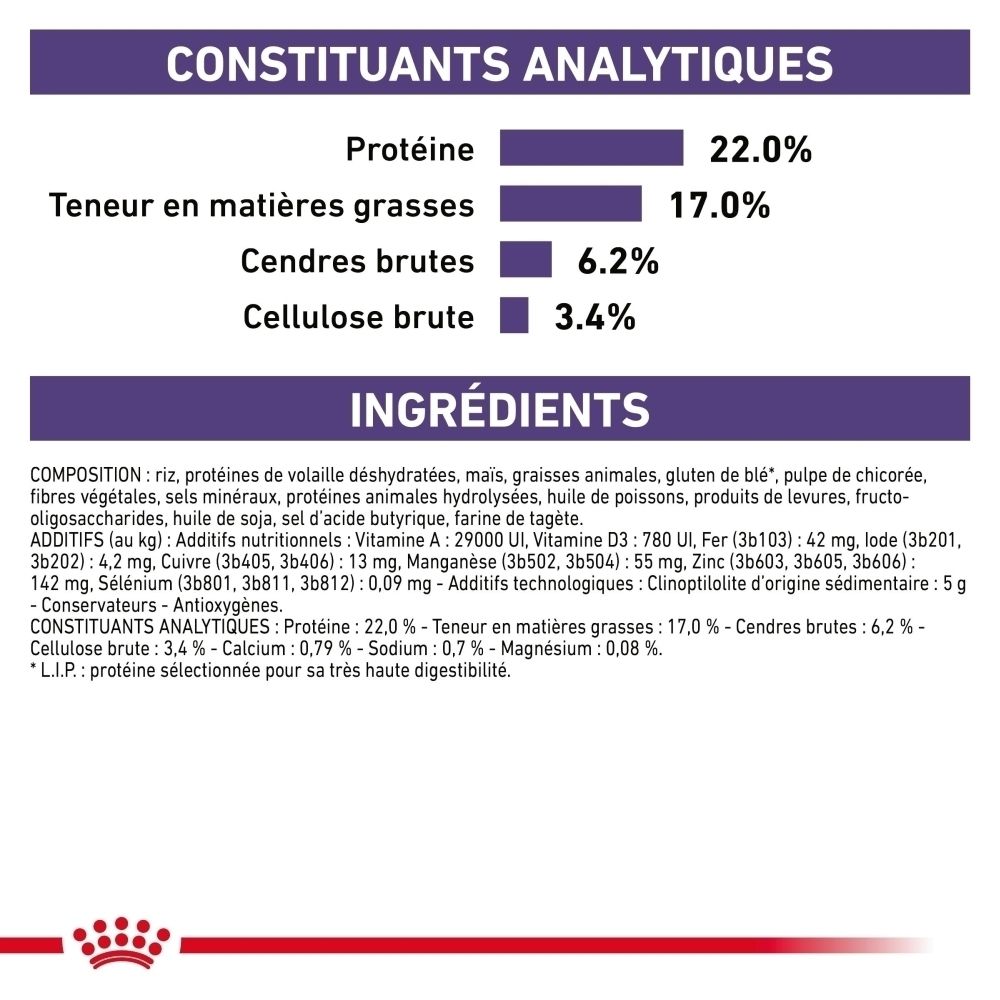 ROYAL CANIN® Dental Petites Races Croquettes, sac de 1,5 kg, vue de face.