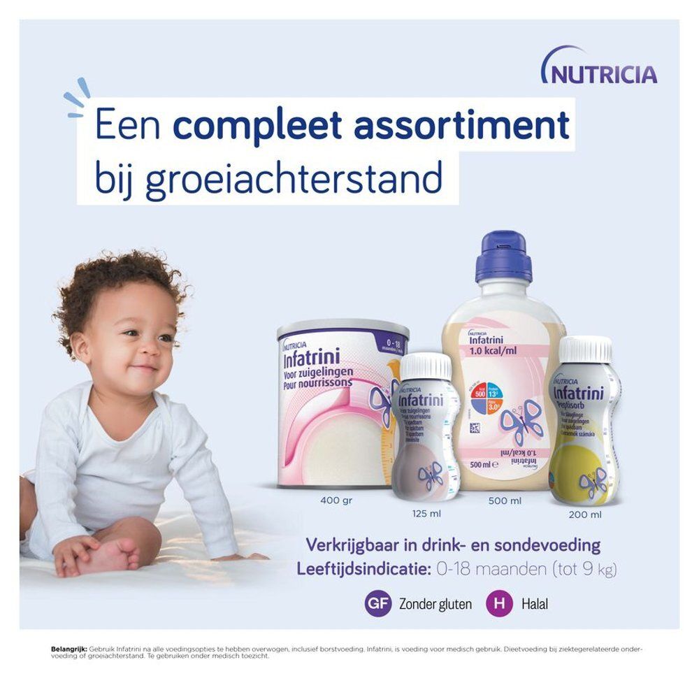 Promotiebeeld met verschillende Infatrini-producten. Een kind is te zien.
