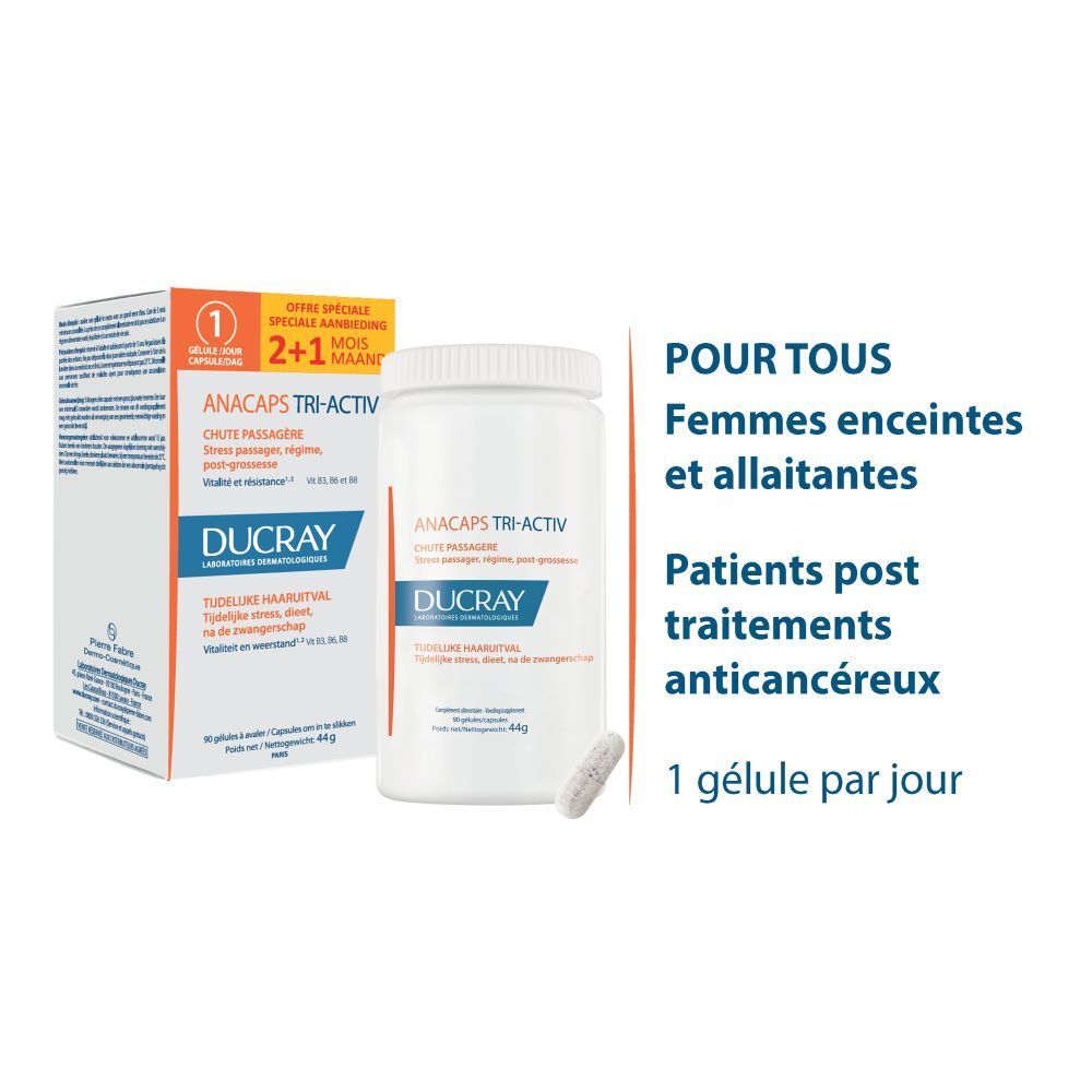 Ducray Anacaps Tri-Activ Anti-Chute Passagère 2+1 GRATUIT Nouvelle Formule