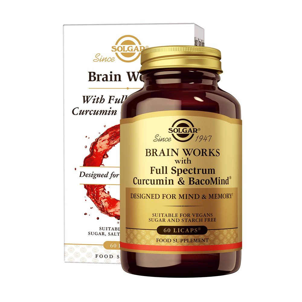 Product en verpakking. Witte doos en bruine fles. Merk Solgar. 60 capsules.