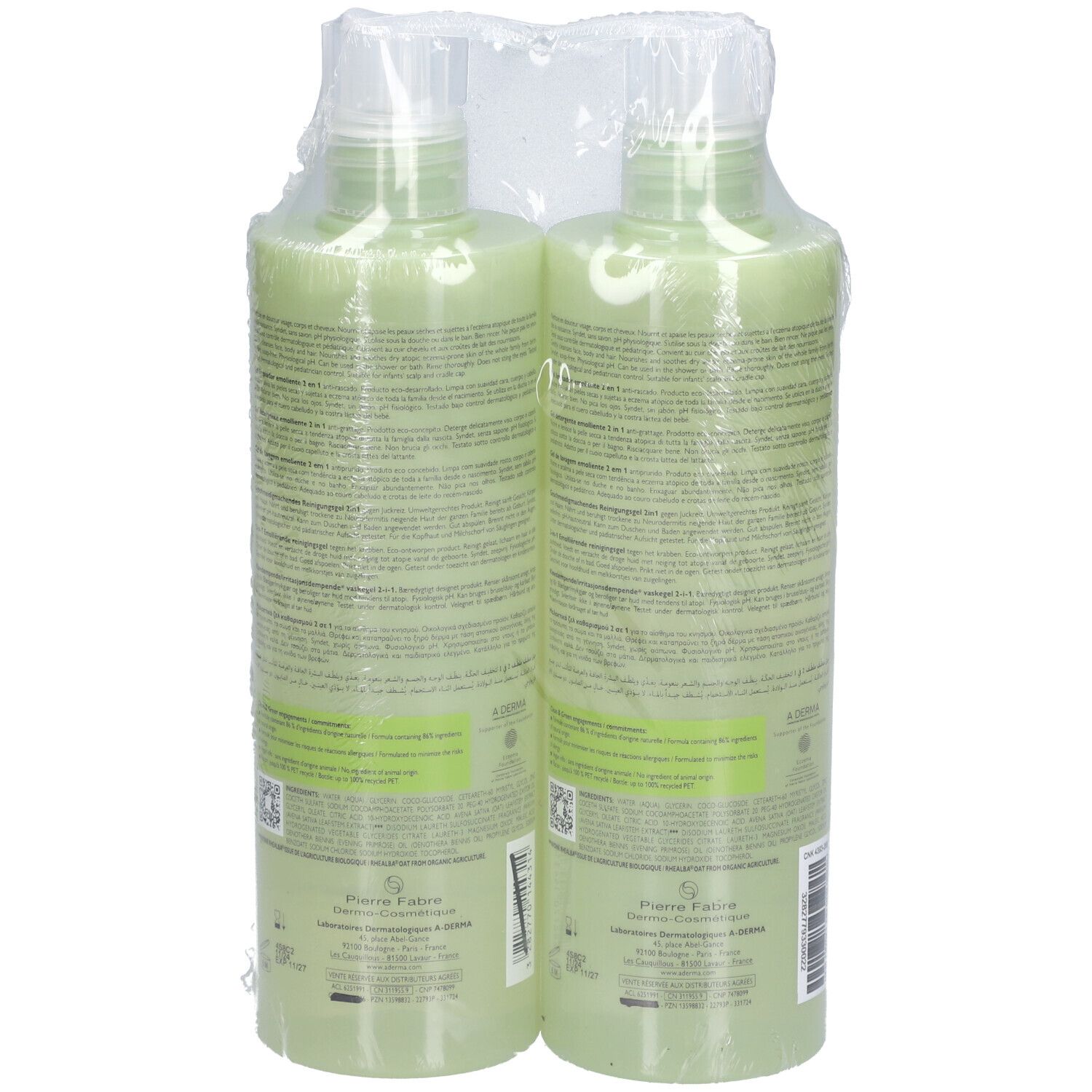A-Derma Exomega Control Wasgel Lichaam & Haren 500ml DUO