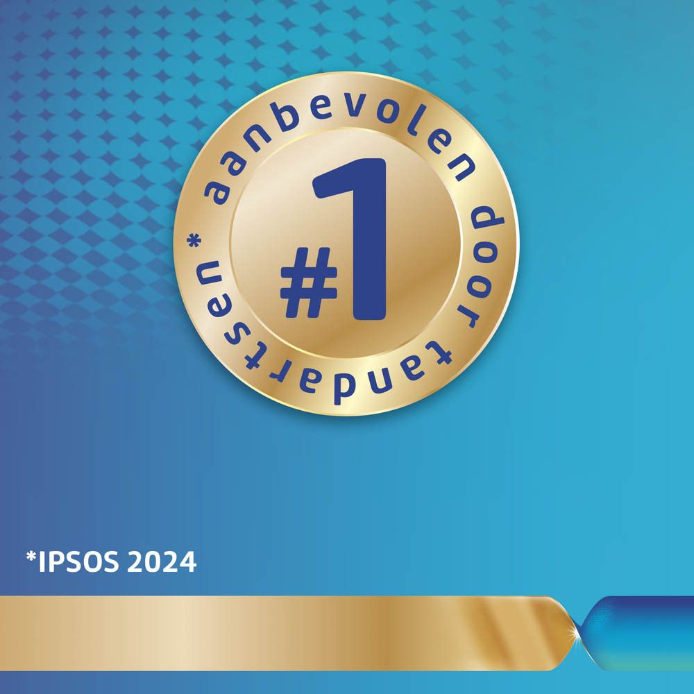 Gouden logo met tekst: Aanbevolen door tandartsen. Tekst: *IPSOS 2024.