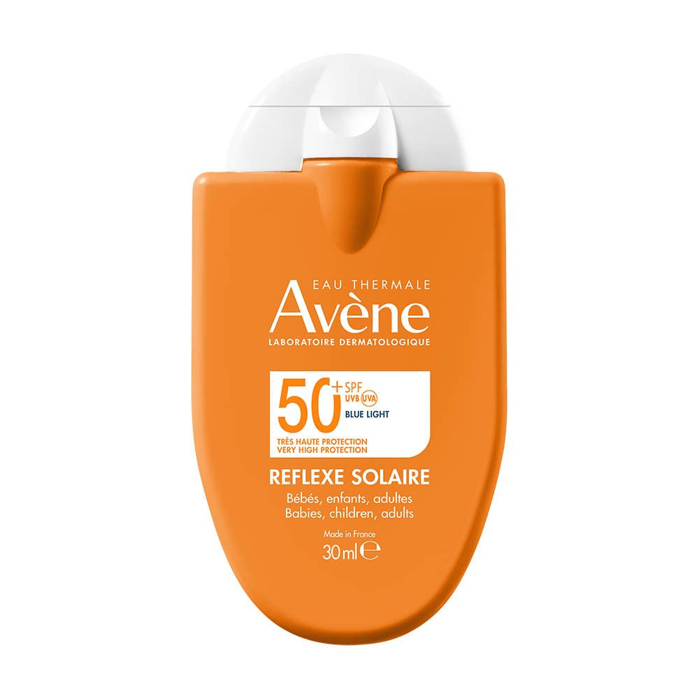 Avene Reflexe Solaire zonnebrandcrème met SPF 50+ in een oranje dispenser.