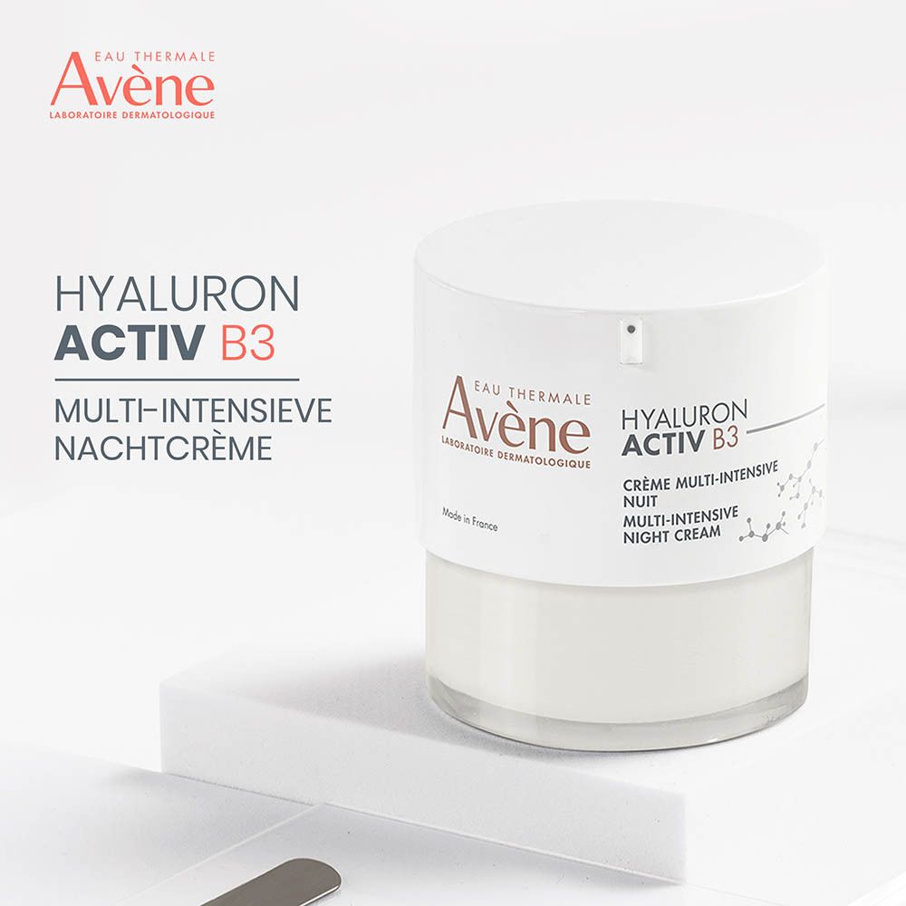 Avene Hyaluron Activ B3 Multi-Intensieve Nachtcrème in witte pot.