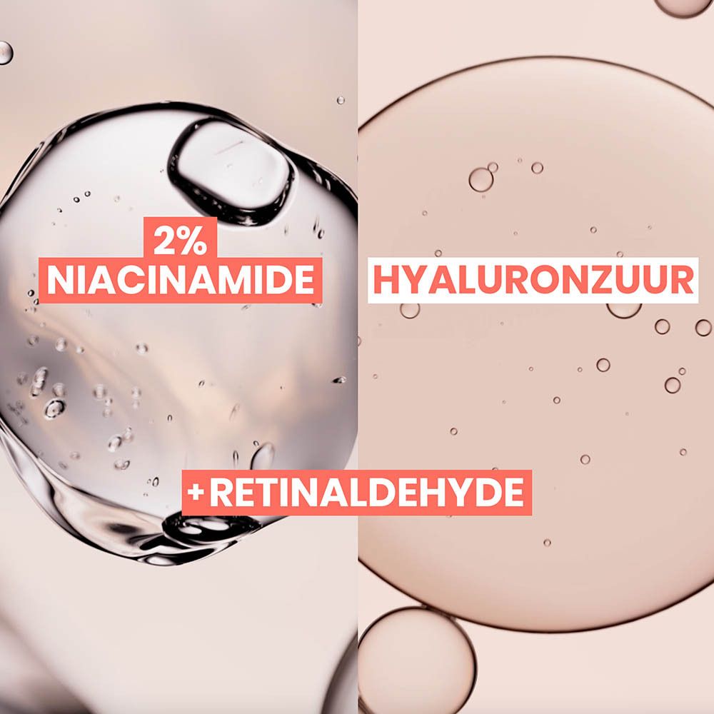 Avene huidverzorging: 2% niacinamide, hyaluronzuur, retinaldehyde.