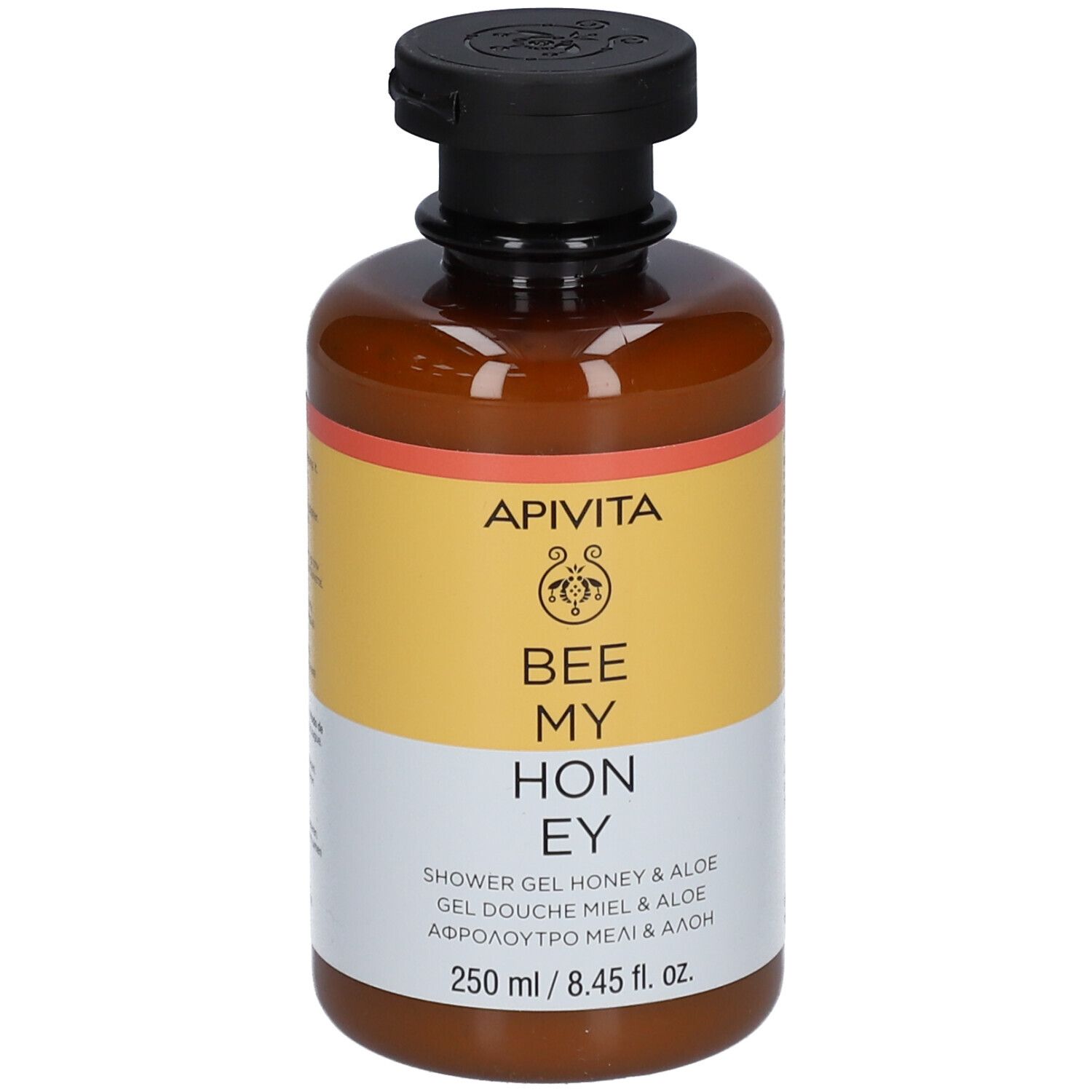 Apivita Bee My Honey Douchegel, 250 ml. Bruine fles met zwarte dop.
