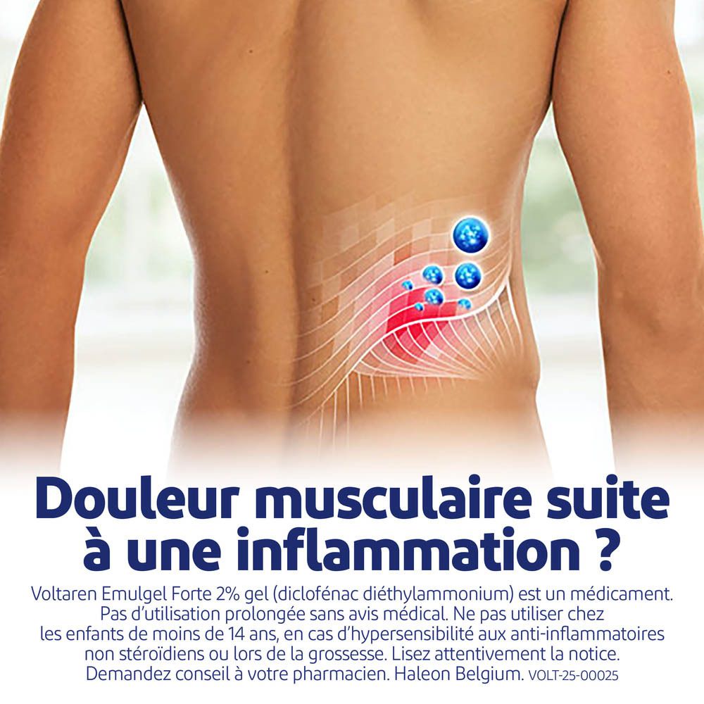 Dos avec zones mises en évidence. Voltaren Emulgel Forte 2% gel. Douleur musculaire ?