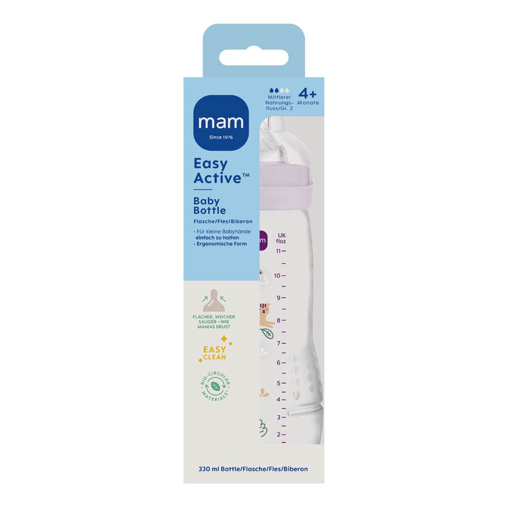 MAM Easy Active babyfles, 330ml, met speen voor baby's vanaf 4 maanden, roze.