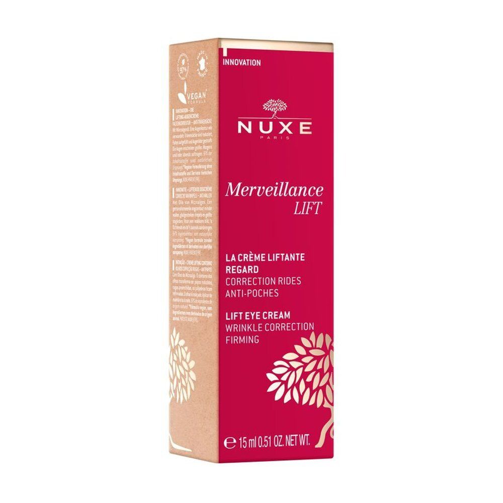 Tube Nuxe Merveillance Lift crème regard à côté de son emballage.