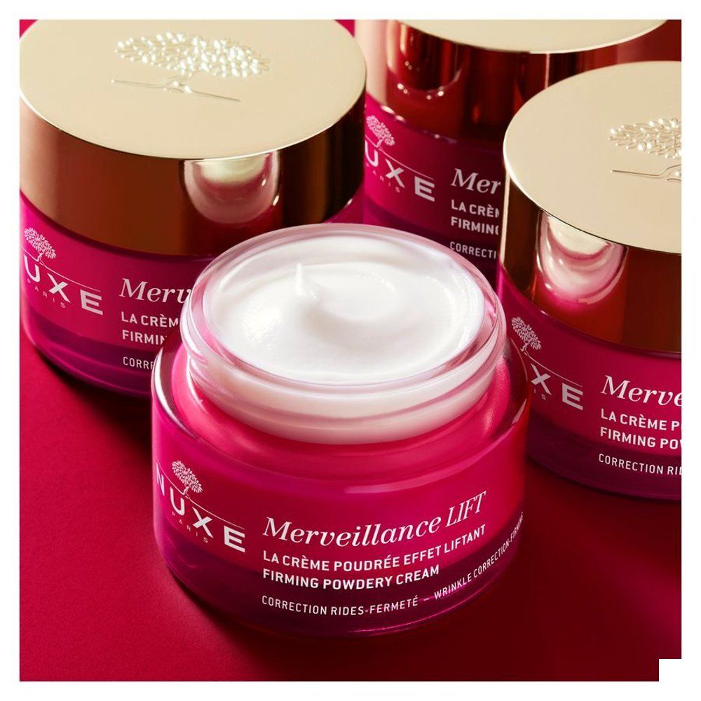 Nuxe Merveillance LIFT pot met zilveren deksel en rood glazen potje.