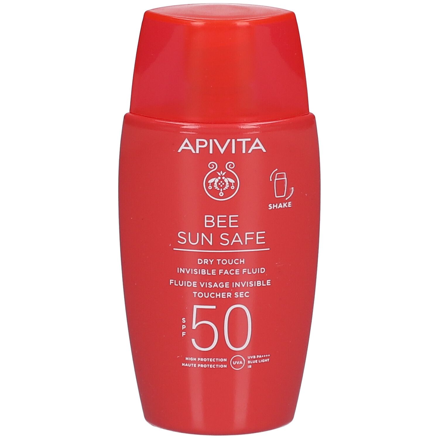 API VITA Bee Sun Safe Fluide Visage Invisible LSF 50, flacon rouge.