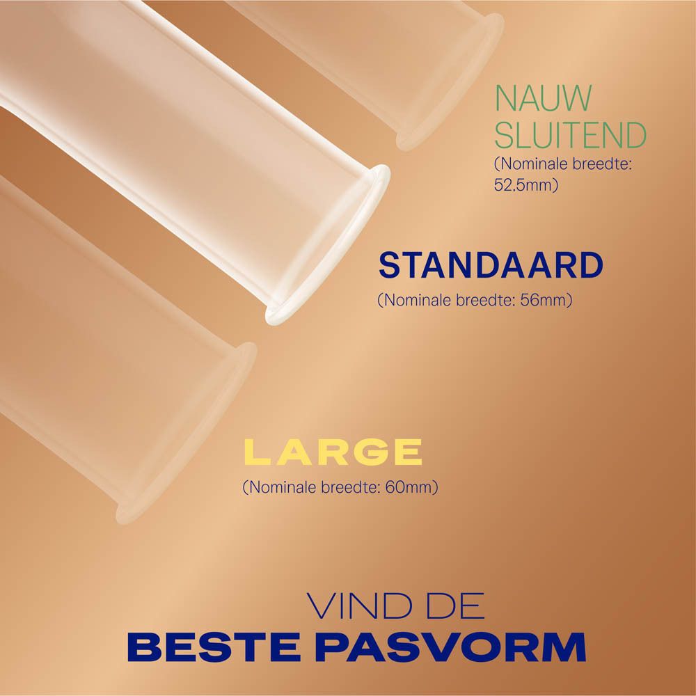 Koppel in bed, condoomverpakking. Tekst: Ultra dunne condooms voor huid-op-huid gevoel.