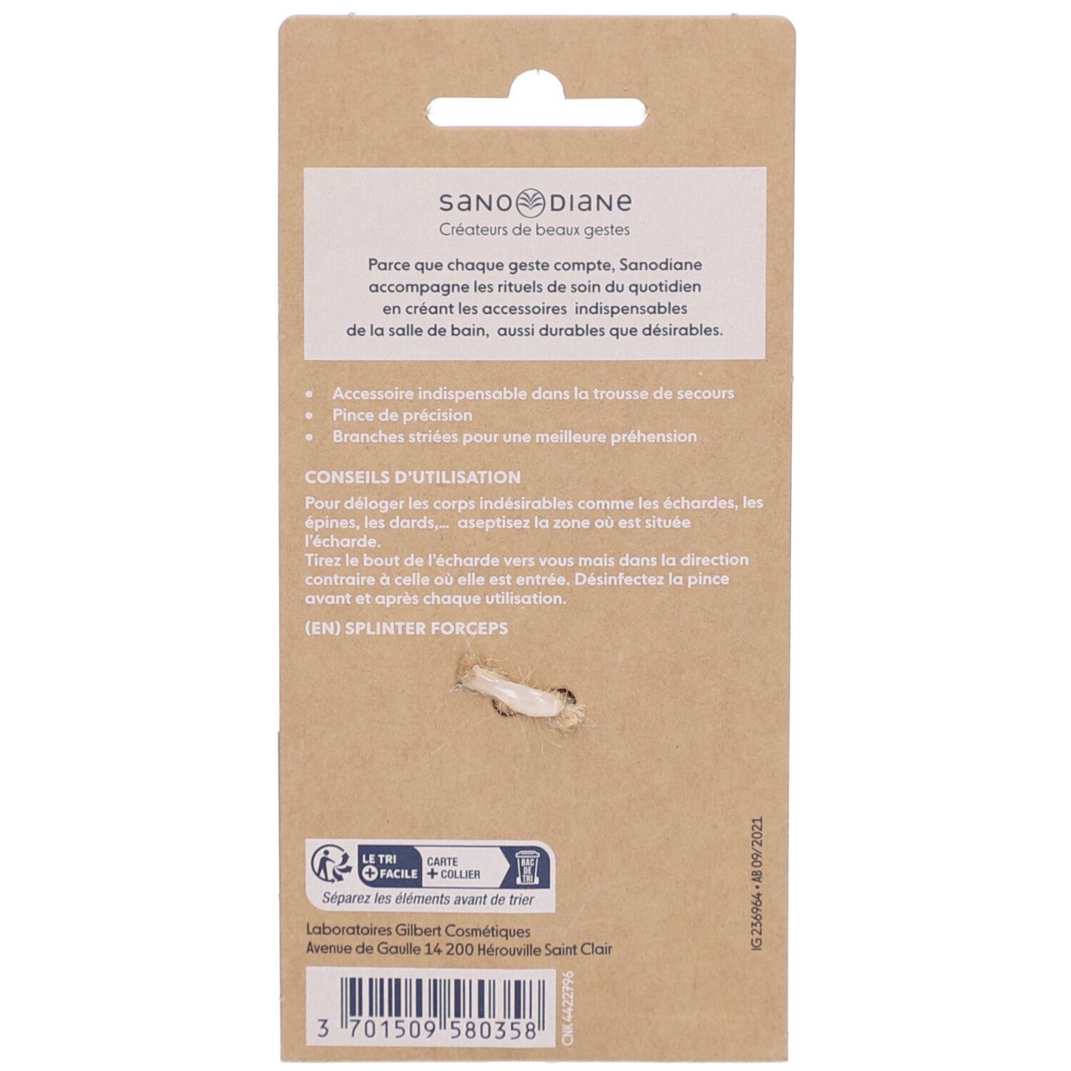 Achterkant van de verpakking. Tekst en productinformatie. Merk: Sanodiane. Gebruiksaanwijzing.