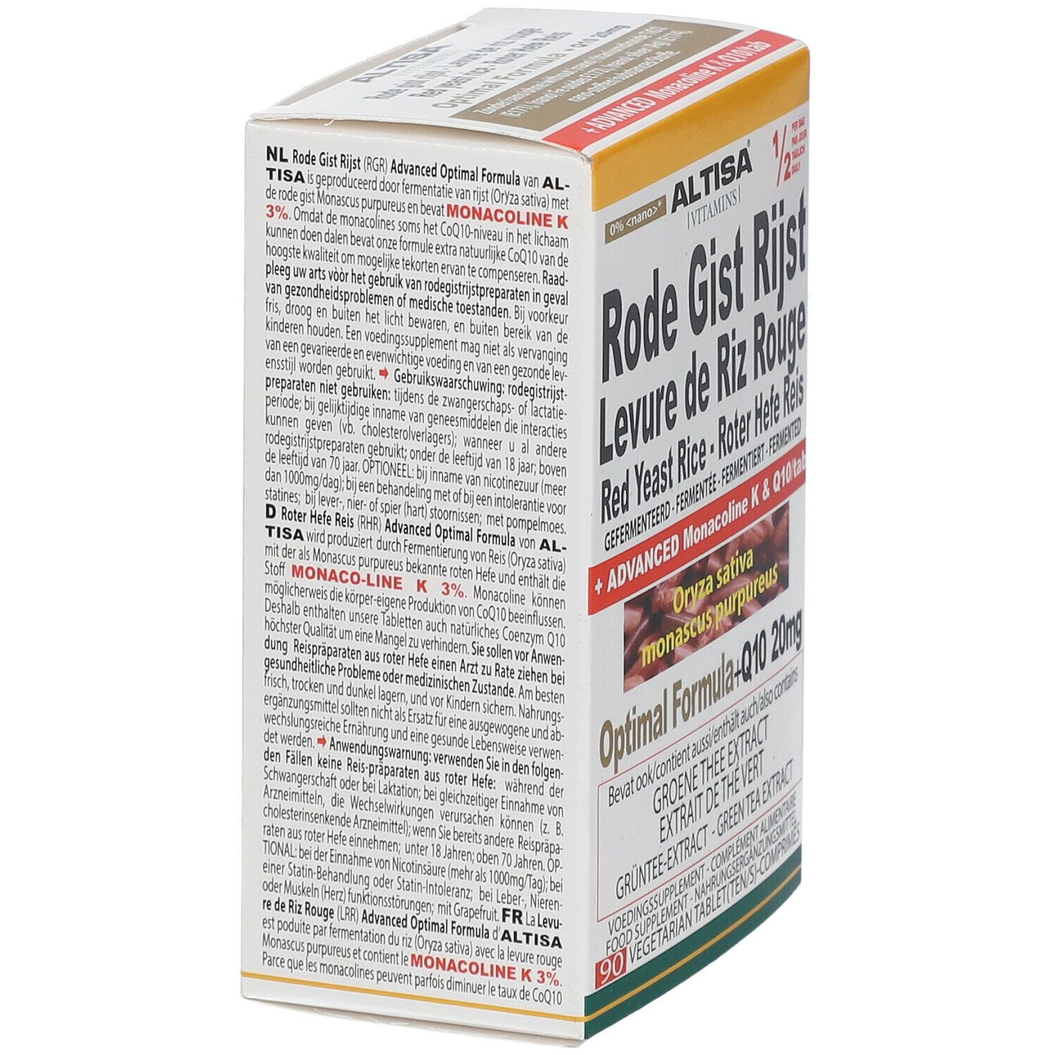 Productverpakking schuin. Bevat Altisa Levure de Riz Rouge. Meertalige tekst.